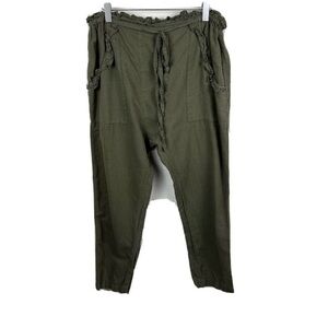 The Great Pants M Womens Green The Tulip Linen Blend Drop Crotch Pockets Ruffles